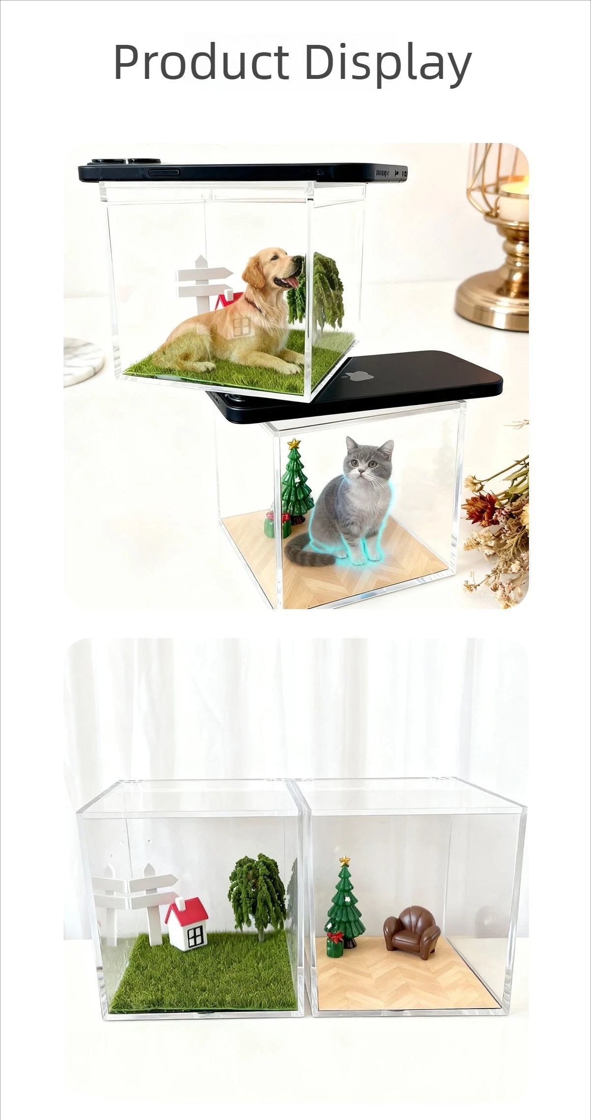 Pet holographic digital house, pet commemorative ornament, high light transmission material holographic image pet DIY