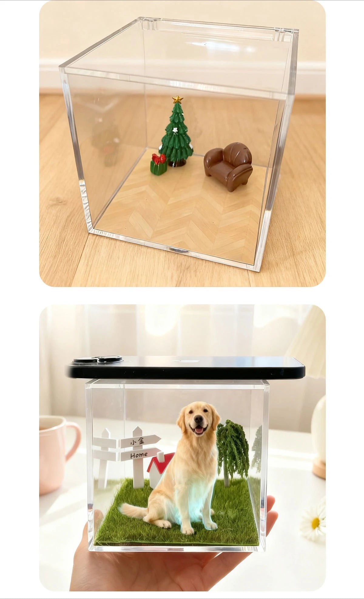 Pet holographic digital house, pet commemorative ornament, high light transmission material holographic image pet DIY
